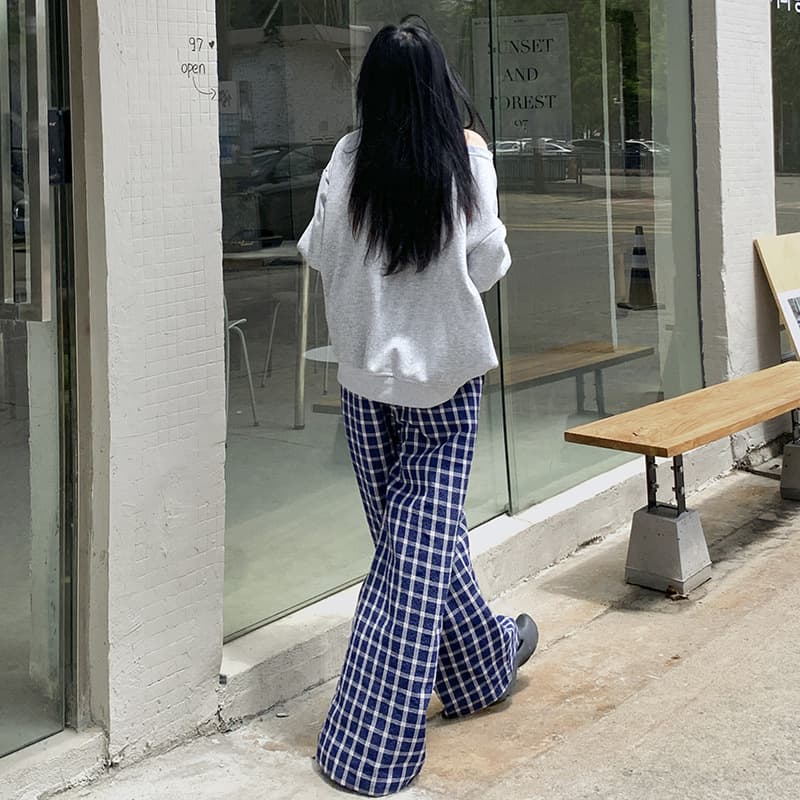 チェックパンツ ゆったりチェックワイドパンツ