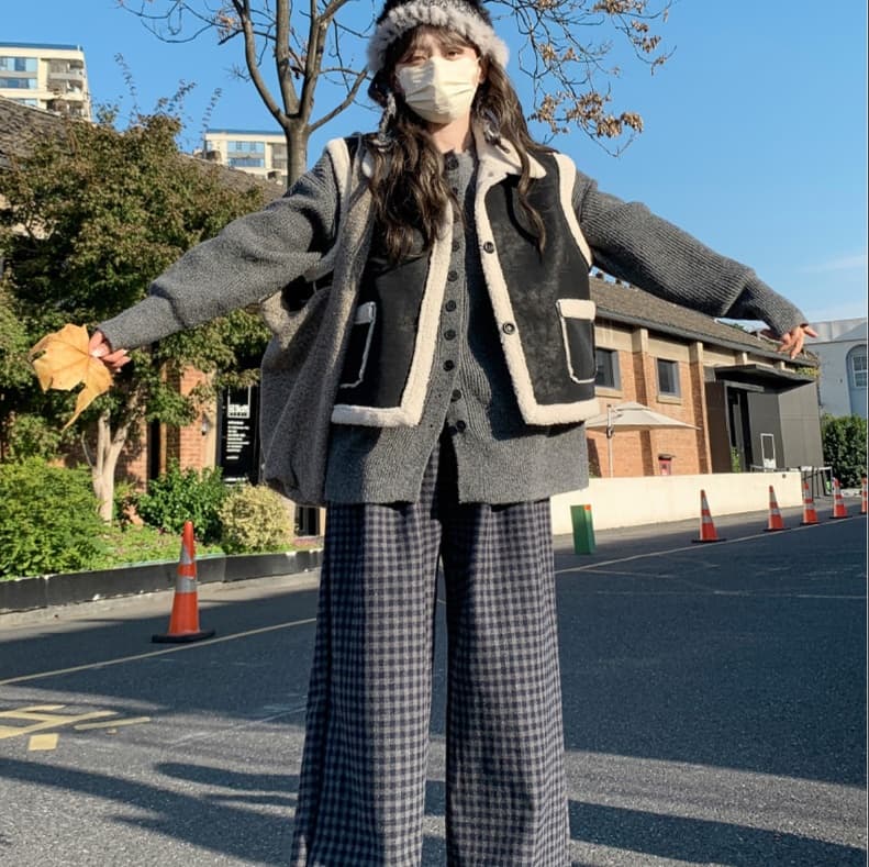 あったか冬素材ゆったりチェックパンツ