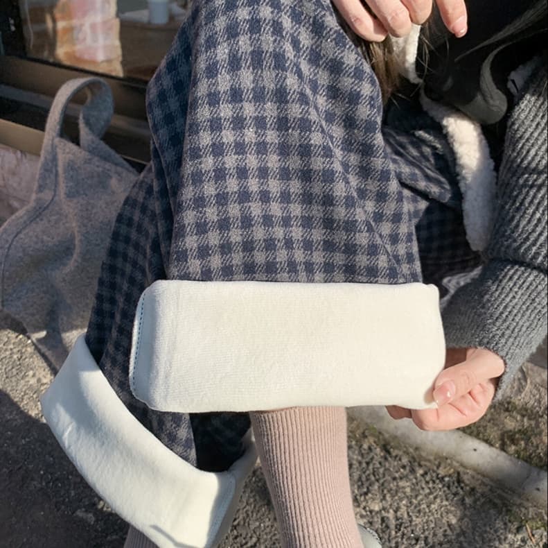 あったか冬素材ゆったりチェックパンツ