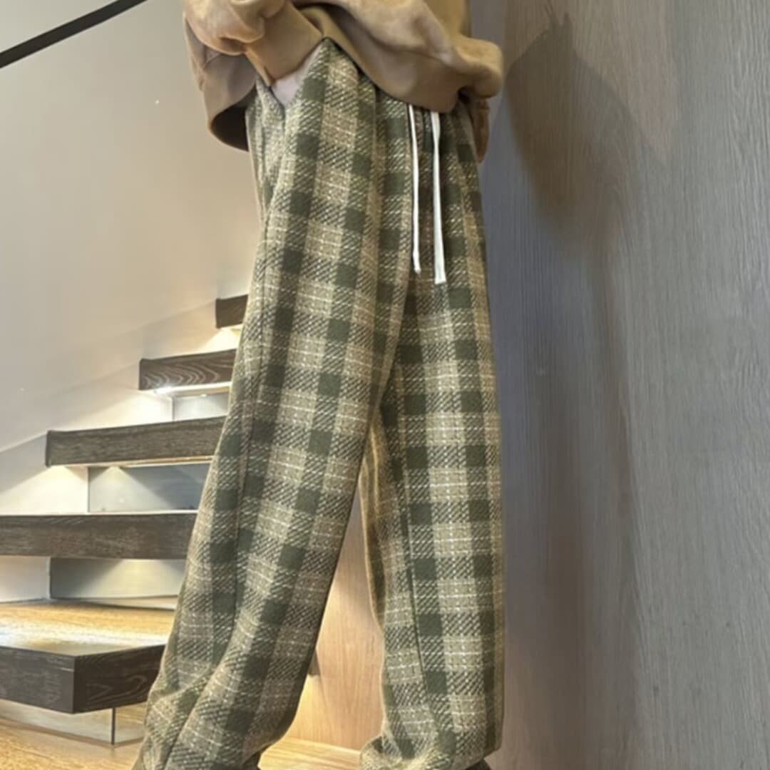 チェックパンツ あたたか起毛チェックワイドパンツ