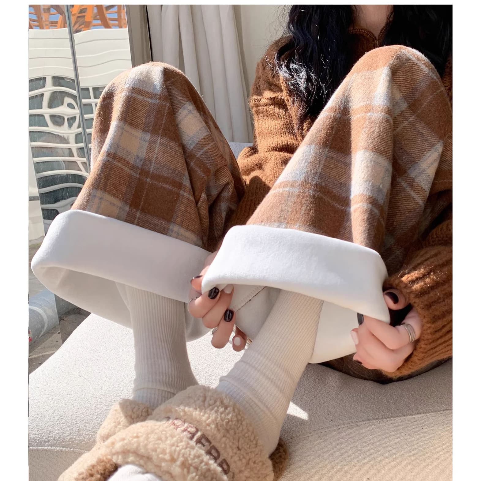 チェックパンツ 裾折り返し チェック柄 テーパードパンツ