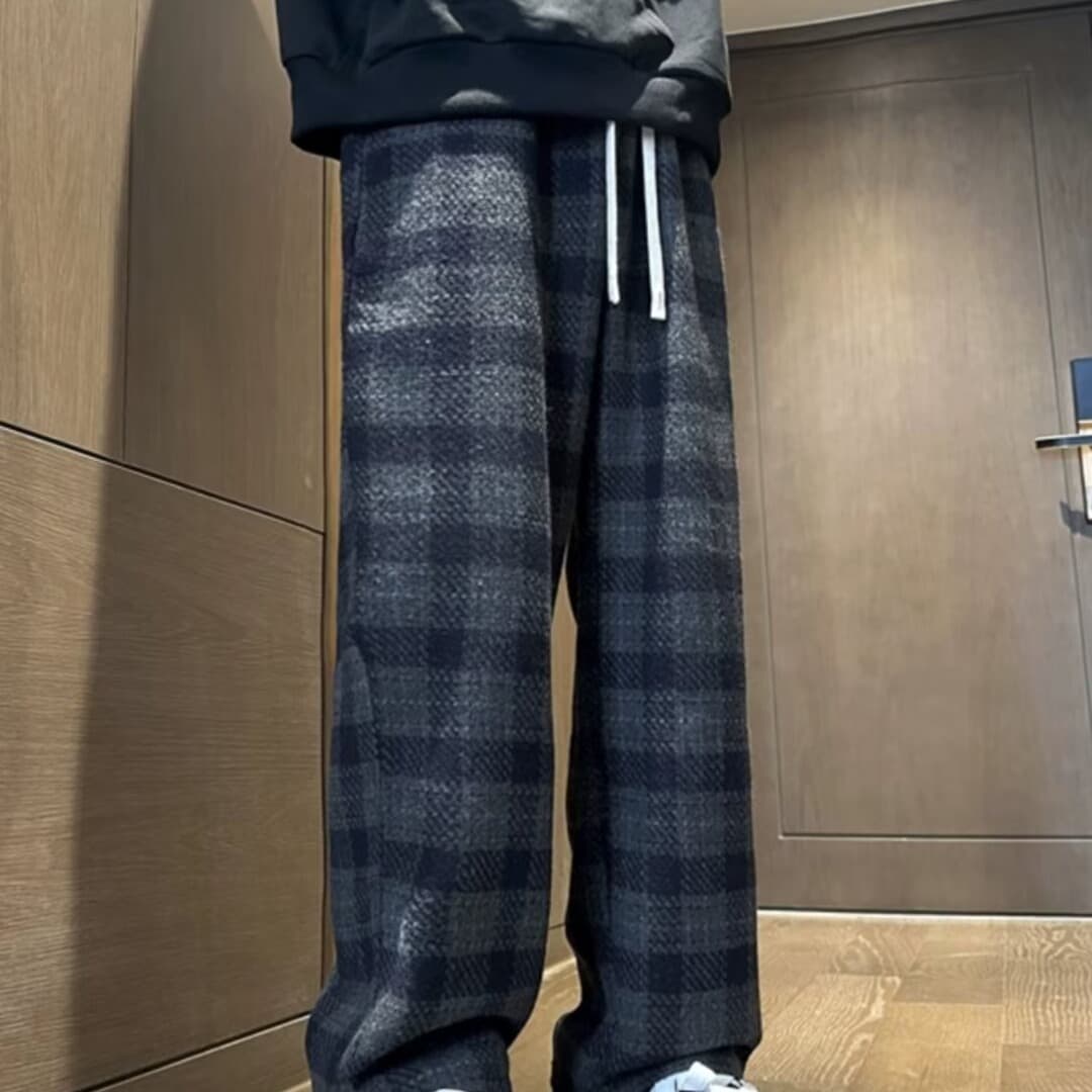 チェックパンツ あたたか起毛チェックワイドパンツ