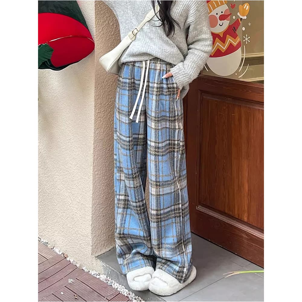 チェックパンツ もこもこチェックテーパードパンツ