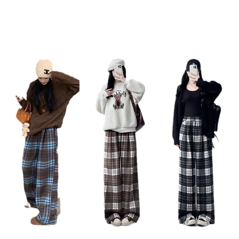 チェックパンツ もこもこチェックテーパードパンツ