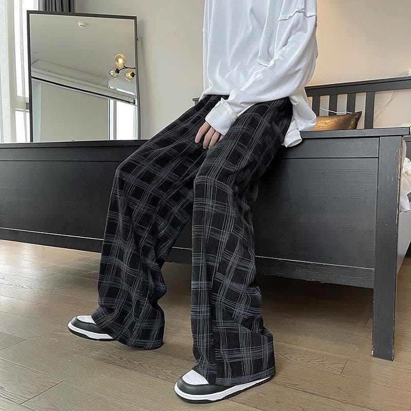 チェックパンツ ゆったりタータン チェック ワイドパンツ